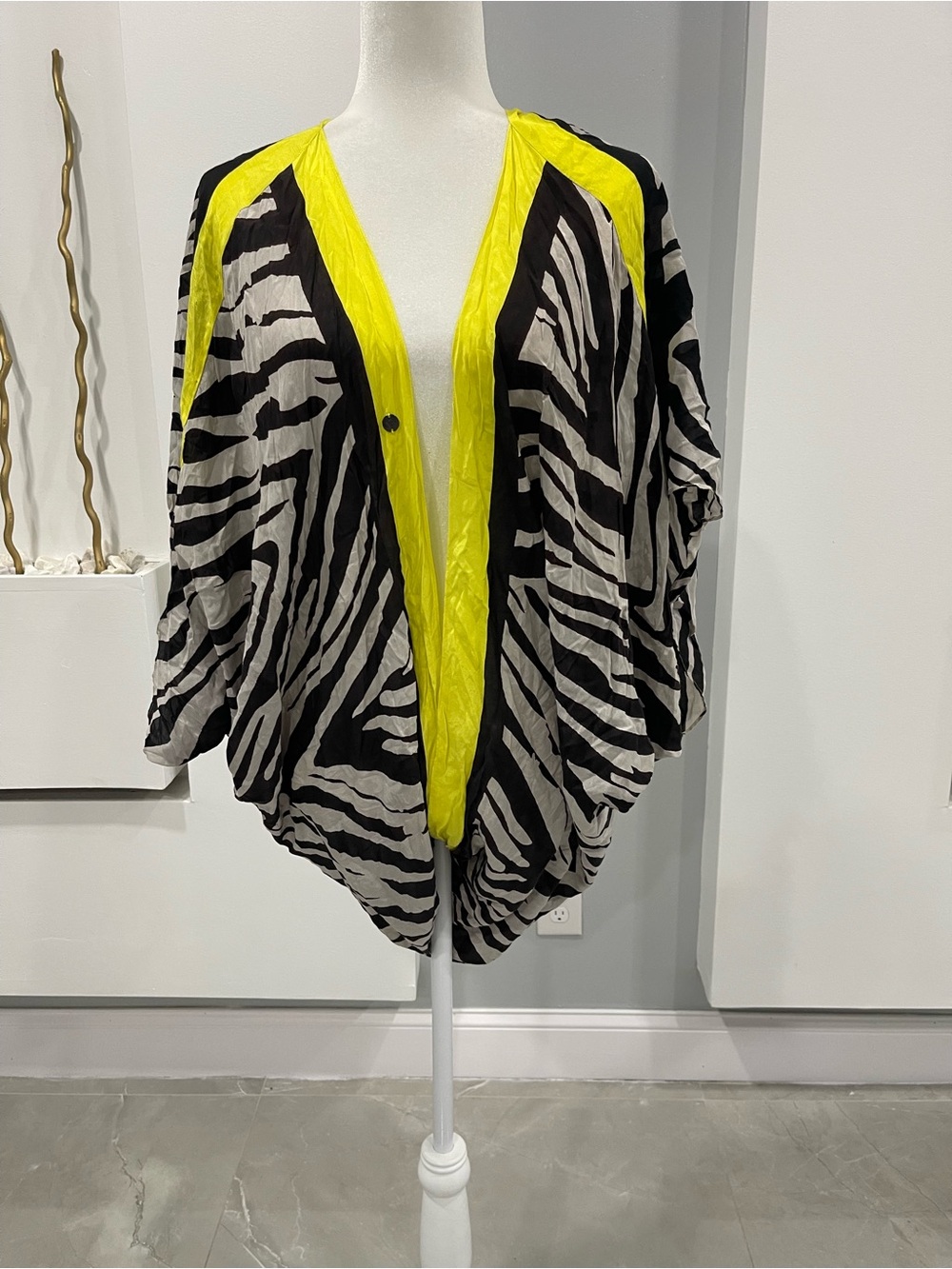 Fraas Zebra-Print Open Front Tunic with Neon Yellow Trim